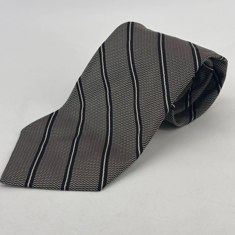 Polo Ralph Lauren Tie Mens OS Navy Blue Striped Silk Neiman Marcus USA Handmade